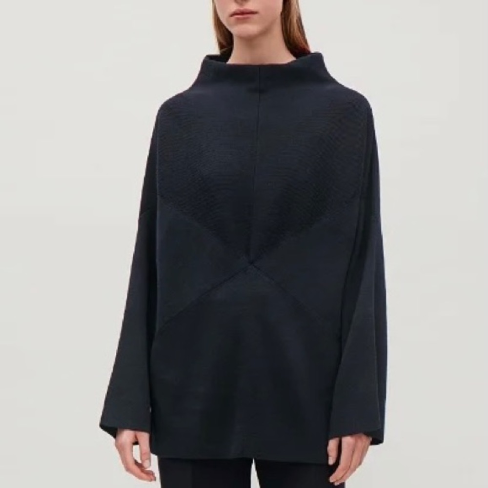COS Contrast Panel Merino Wool Sweater size Small Ink Navy Black